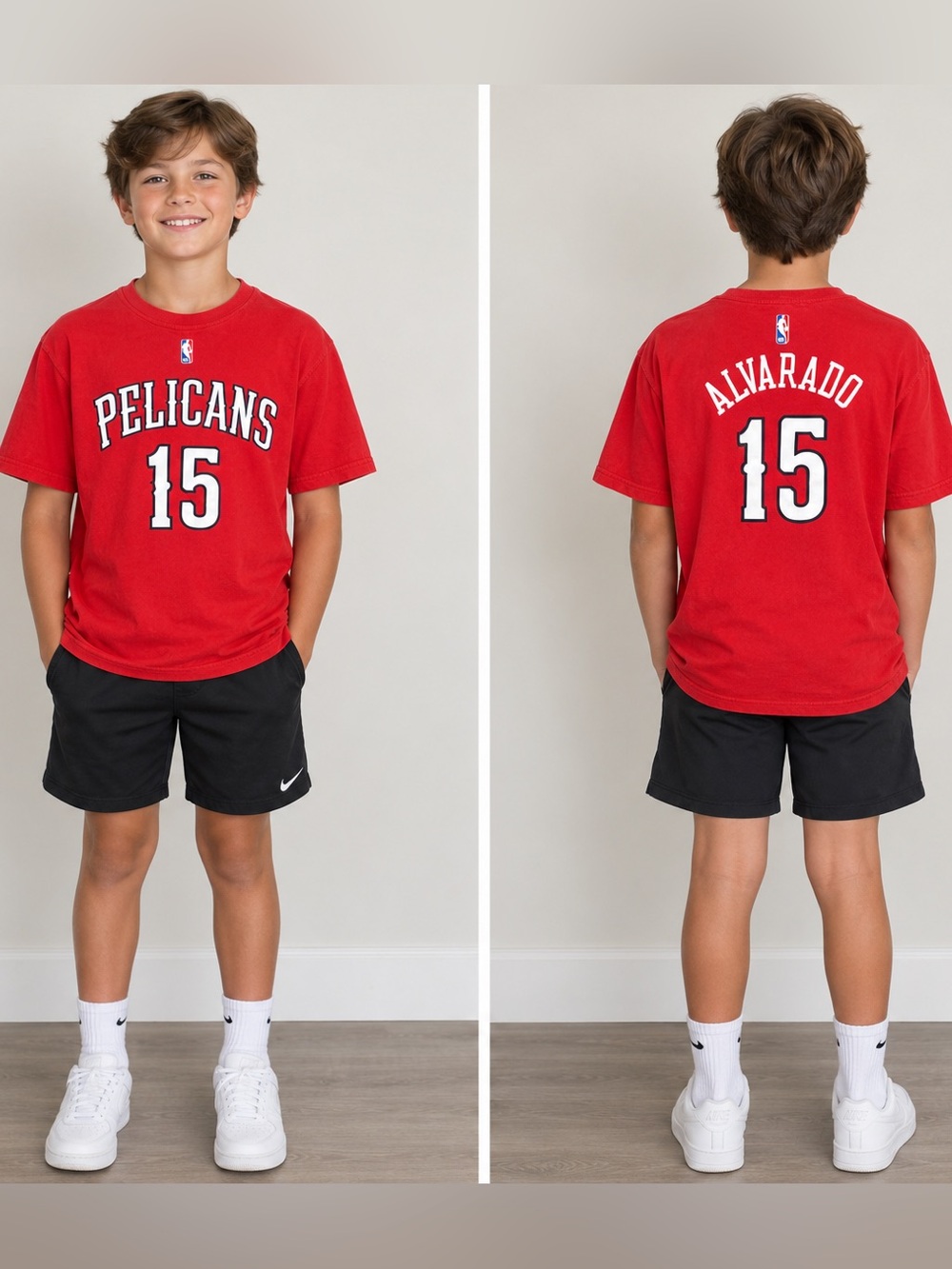 Kids Red Pelicans Jose Alvarado Short Sleeve Tee